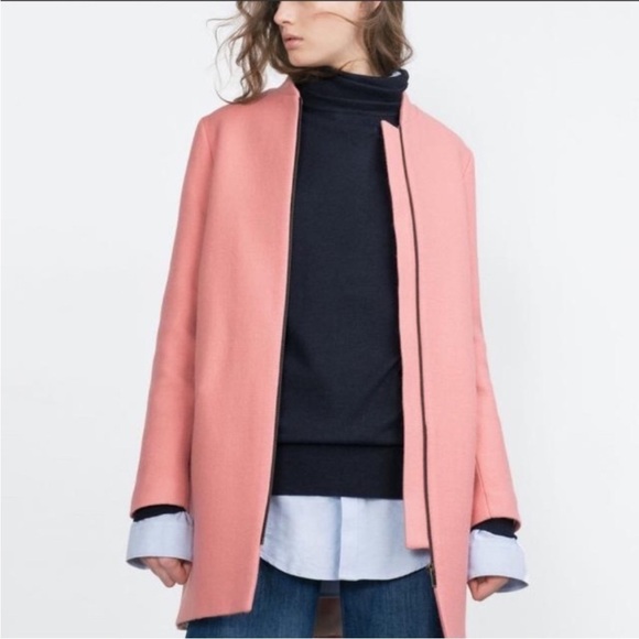 Zara Basic Zippered Outerwear Coat Pink S - Picture 1 of 10